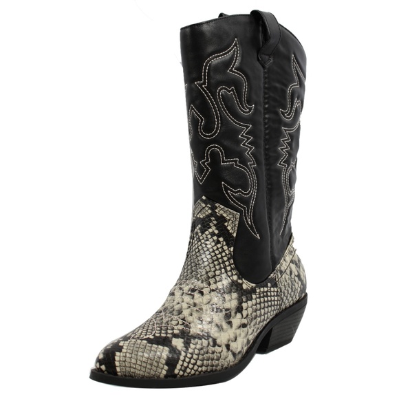 Black and Python Cowboy Boots - Picture 3 of 7